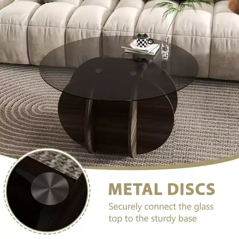 Table basse en verre, table basse ronde avec cadre en métal géométrique, table basse moderne minimaliste pour la décoration