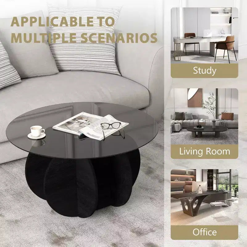 Table basse en verre, table basse ronde avec cadre en métal géométrique, table basse moderne minimaliste pour la décoration