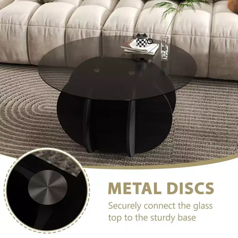 Table basse en verre, table basse ronde avec cadre en métal géométrique, table basse moderne minimaliste pour la décoration