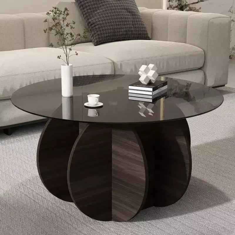 Table basse en verre, table basse ronde avec cadre en métal géométrique, table basse moderne minimaliste pour la décoration