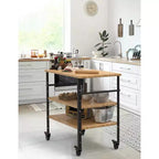 3-Tier Bamboo Pizza Oven Table with 4 Wheels, Outdoor Grill Cart, Bar Cart Food Prep Table, Kitchen Grill Table, Wood Color 33x20x35.5in
