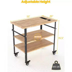 Table de four à pizza en bambou à 3 niveaux avec 4 roues, chariot de barbecue extérieur, table de préparation de nourriture de chariot de bar, table de barbecue de cuisine, couleur bois 84x51x90cm