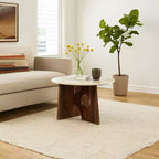 Royal Hampton Coffee Table, 27 Natural Round Marble Tabletop, Mango Wood Sculptural Base