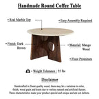 Table basse Royal Hampton, dessus en marbre rond naturel de 27 pouces, base sculpturale en bois de manguier