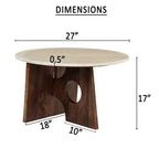 Table basse Royal Hampton, dessus en marbre rond naturel de 27 pouces, base sculpturale en bois de manguier