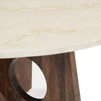 Table basse Royal Hampton, dessus en marbre rond naturel de 27 pouces, base sculpturale en bois de manguier