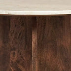 Table basse Royal Hampton, dessus en marbre rond naturel de 27 pouces, base sculpturale en bois de manguier