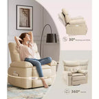 Fauteuil inclinable surdimensionné avec pivotant à 360°, fonction bascule, fonction massage et télécommande incluse pour salons et chambres, beige