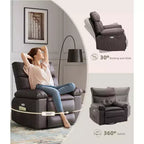 Fauteuil inclinable surdimensionné avec pivotant à 360°, fonction bascule, fonction massage et télécommande incluse pour salons et chambres, beige