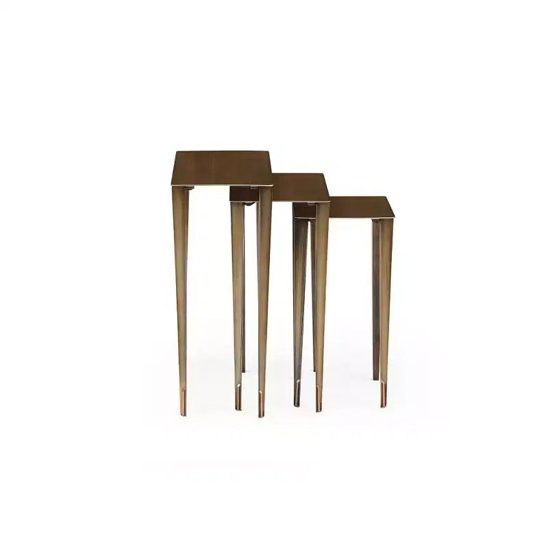 HomeStock Nia Large Nest Side Table, Metal Top in Brushed Bronze, Metal Base in Brushed Bronze and Gold