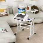 COZONY Petite table de bureau réglable, poste de travail mobile roulant avec roulettes, table d'ordinateur portable pour bureau à domicile, école, tapis de course