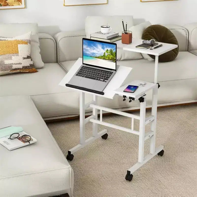 COZONY Petite table de bureau réglable, poste de travail mobile roulant avec roulettes, table d'ordinateur portable pour bureau à domicile, école, tapis de course