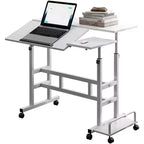 COZONY Petite table de bureau réglable, poste de travail mobile roulant avec roulettes, table d'ordinateur portable pour bureau à domicile, école, tapis de course