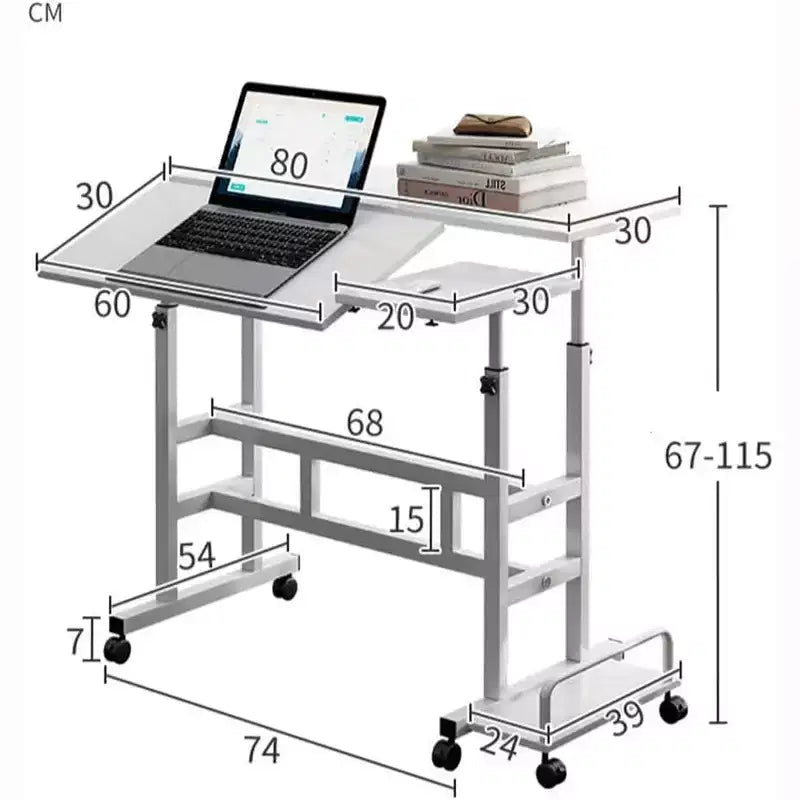 COZONY Petite table de bureau réglable, poste de travail mobile roulant avec roulettes, table d'ordinateur portable pour bureau à domicile, école, tapis de course
