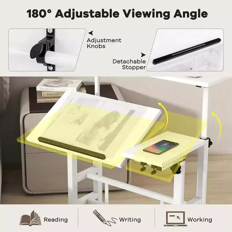COZONY Petite table de bureau réglable, poste de travail mobile roulant avec roulettes, table d'ordinateur portable pour bureau à domicile, école, tapis de course