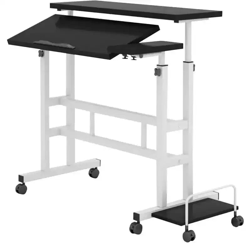 COZONY Small Adjustable Standing Desk, Mobile Rolling Workstation with Wheels, Portable Computer Table for Home Office, School, Treadmill