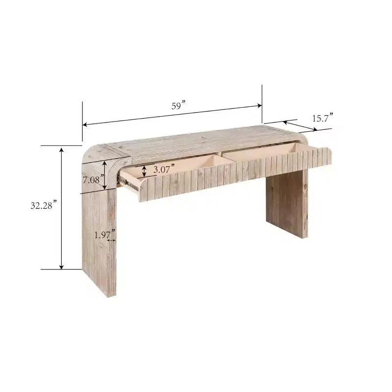 Okak 59IN Table d'entrée de style ferme incurvée, table console avec 2 tiroirs à poignée cachée, table de couloir pour salon, salle à manger