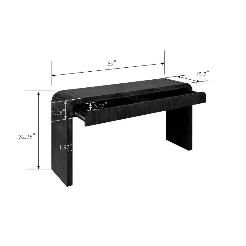 Okak 59IN Table d'entrée de style ferme incurvée, table console avec 2 tiroirs à poignée cachée, table de couloir pour salon, salle à manger