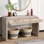 Okak 59IN Table d'entrée de style ferme incurvée, table console avec 2 tiroirs à poignée cachée, table de couloir pour salon, salle à manger