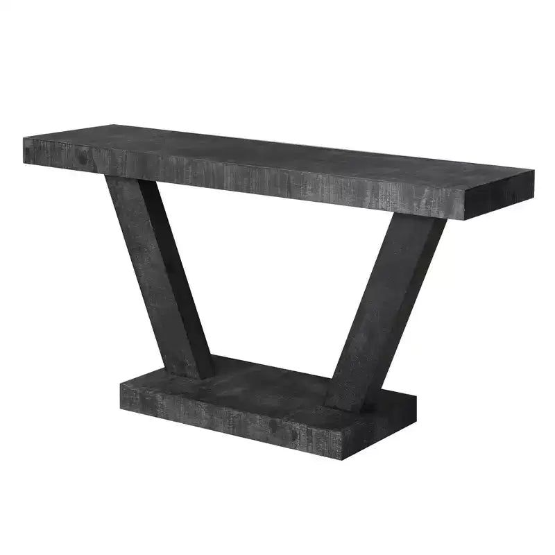 Console vintage Okak 60 pouces à 2 niveaux en placage de bois massif, table d'entrée avec pieds robustes et base épaisse, table de couloir pour salon