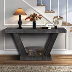 Console vintage Okak 60 pouces à 2 niveaux en placage de bois massif, table d'entrée avec pieds robustes et base épaisse, table de couloir pour salon