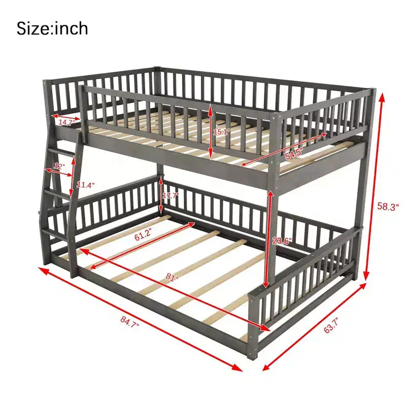 Lit superposé Okak en bois pleine grandeur, lits superposés pour enfants avec échelle et barrières de sécurité, lits superposés jumeaux pour enfants, adolescents