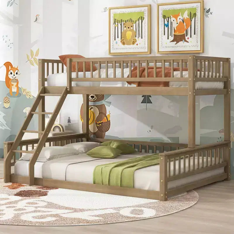 Lit superposé Okak en bois pleine grandeur, lits superposés pour enfants avec échelle et barrières de sécurité, lits superposés jumeaux pour enfants, adolescents