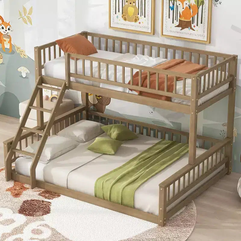 Lit superposé Okak en bois pleine grandeur, lits superposés pour enfants avec échelle et barrières de sécurité, lits superposés jumeaux pour enfants, adolescents