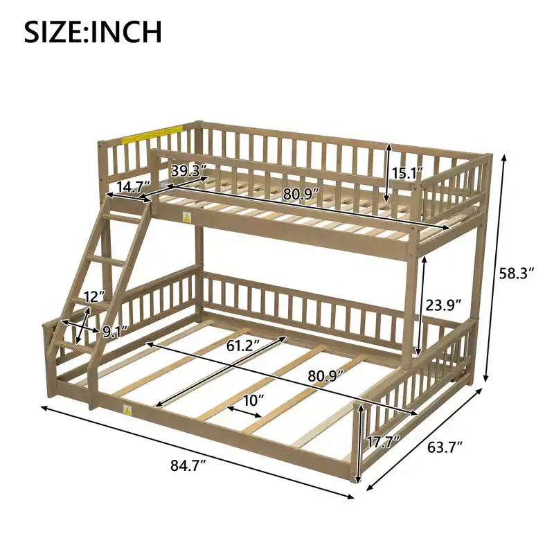 Lit superposé Okak en bois pleine grandeur, lits superposés pour enfants avec échelle et barrières de sécurité, lits superposés jumeaux pour enfants, adolescents