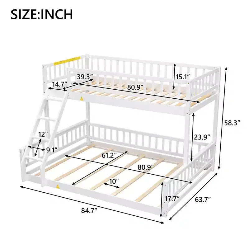 Lit superposé Okak en bois pleine grandeur, lits superposés pour enfants avec échelle et barrières de sécurité, lits superposés jumeaux pour enfants, adolescents