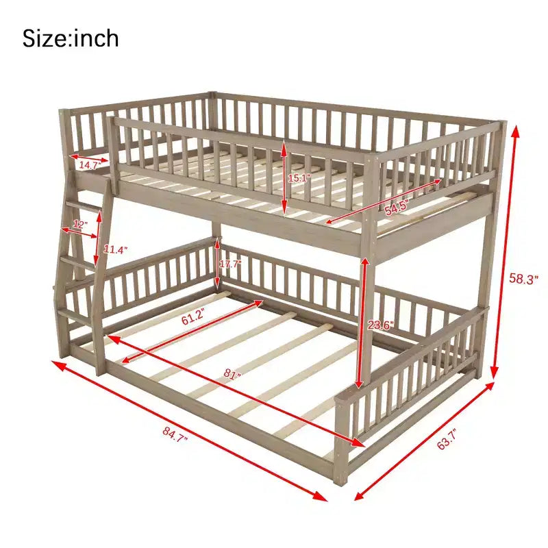 Lit superposé Okak en bois pleine grandeur, lits superposés pour enfants avec échelle et barrières de sécurité, lits superposés jumeaux pour enfants, adolescents