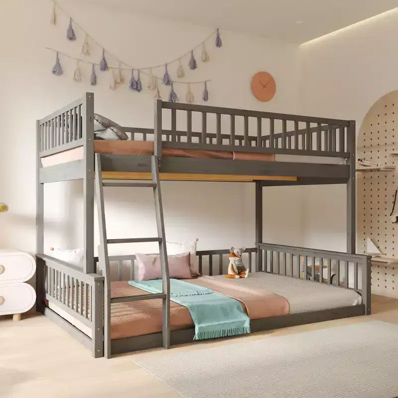Lit superposé Okak en bois pleine grandeur, lits superposés pour enfants avec échelle et barrières de sécurité, lits superposés jumeaux pour enfants, adolescents