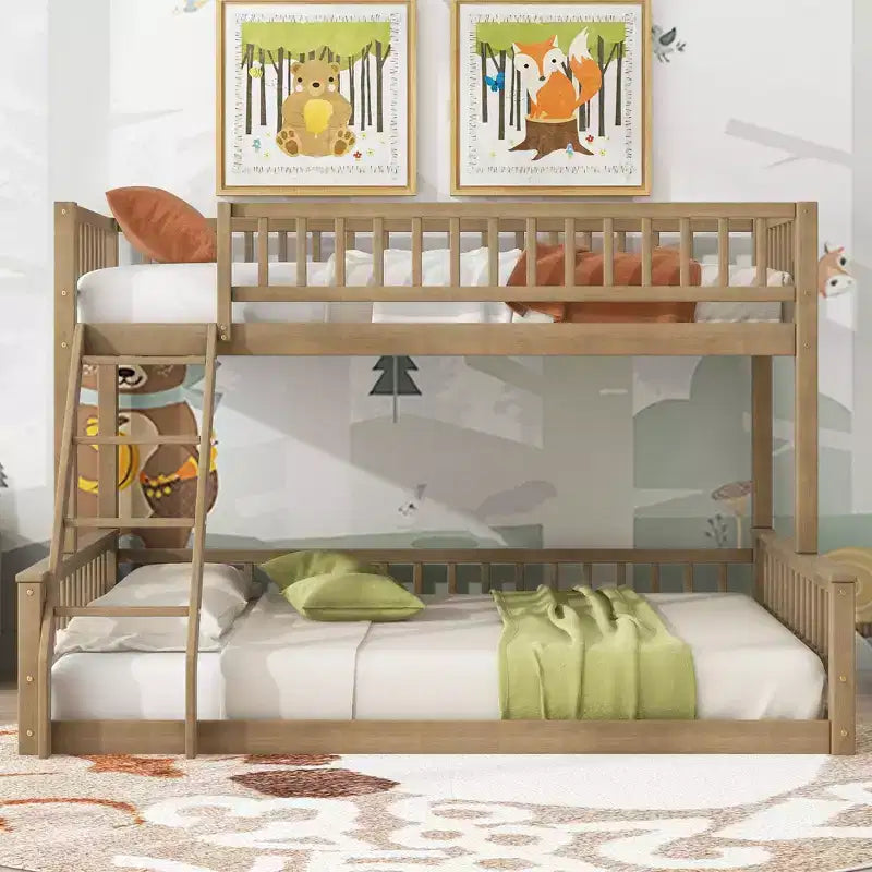 Lit superposé Okak en bois pleine grandeur, lits superposés pour enfants avec échelle et barrières de sécurité, lits superposés jumeaux pour enfants, adolescents