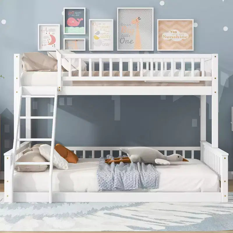 Lit superposé Okak en bois pleine grandeur, lits superposés pour enfants avec échelle et barrières de sécurité, lits superposés jumeaux pour enfants, adolescents