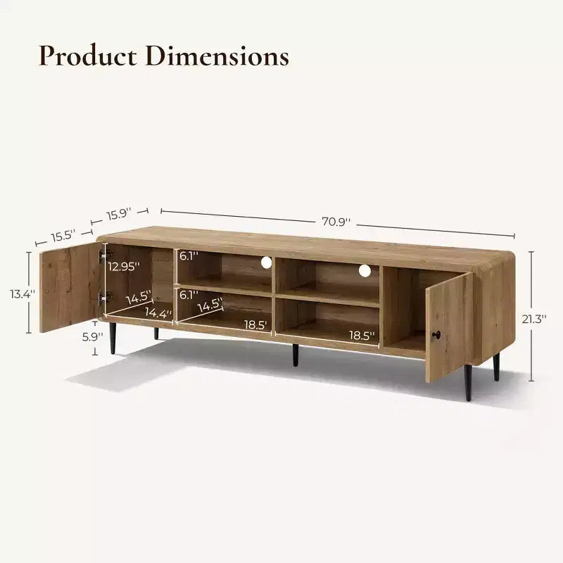 Meuble TV en chêne LuxenHome 71 po pour téléviseurs jusqu'à 75 po, centre de divertissement avec rangement, marron
