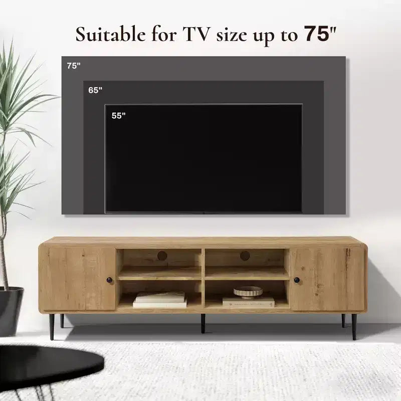 Meuble TV en chêne LuxenHome 71 po pour téléviseurs jusqu'à 75 po, centre de divertissement avec rangement, marron