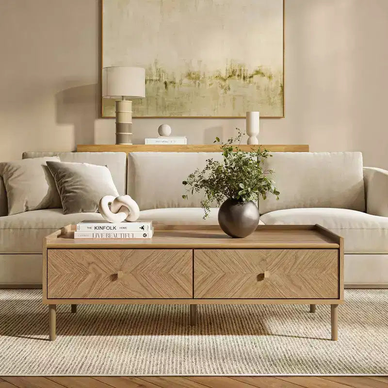 LuxenHome Table Basse Chêne d'Été en Bois Manufacturé 2 Tiroirs 47 L x 23,4 P Marron