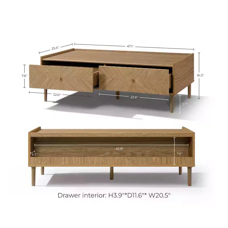 LuxenHome Table Basse Chêne d'Été en Bois Manufacturé 2 Tiroirs 47 L x 23,4 P Marron