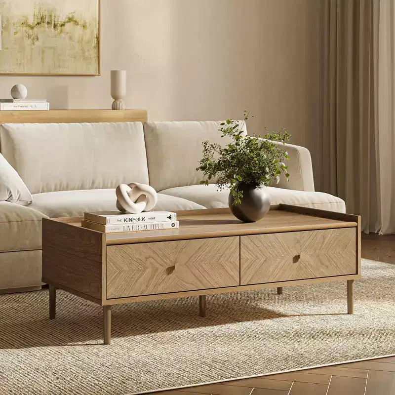 LuxenHome Table Basse Chêne d'Été en Bois Manufacturé 2 Tiroirs 47 L x 23,4 P Marron