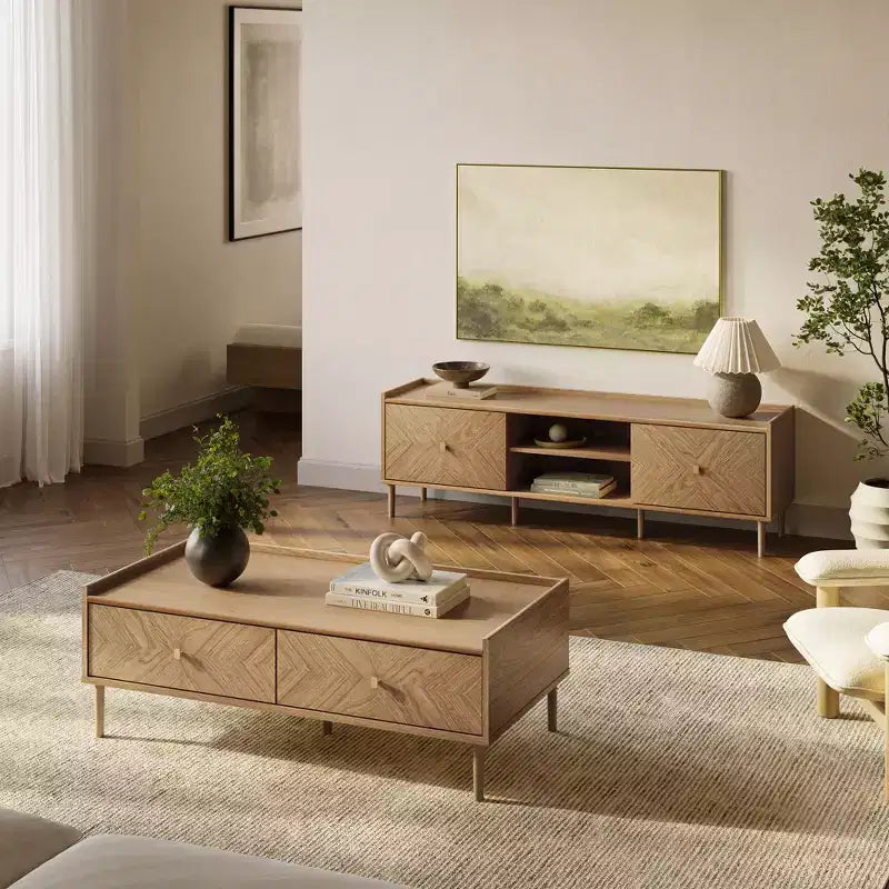 LuxenHome Table Basse Chêne d'Été en Bois Manufacturé 2 Tiroirs 47 L x 23,4 P Marron