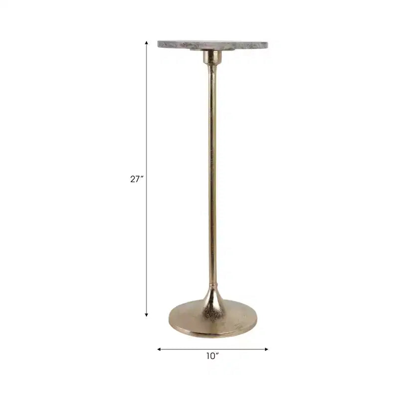 Table d'appoint élégante, table de chevet ou petite table de nuit pour la décoration intérieure - Table à boisson en métal mince avec plateau en marbre et base trompette