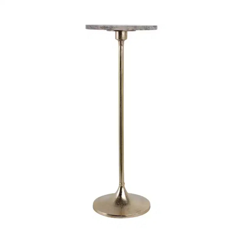 Table d'appoint élégante, table de chevet ou petite table de nuit pour la décoration intérieure - Table à boisson en métal mince avec plateau en marbre et base trompette
