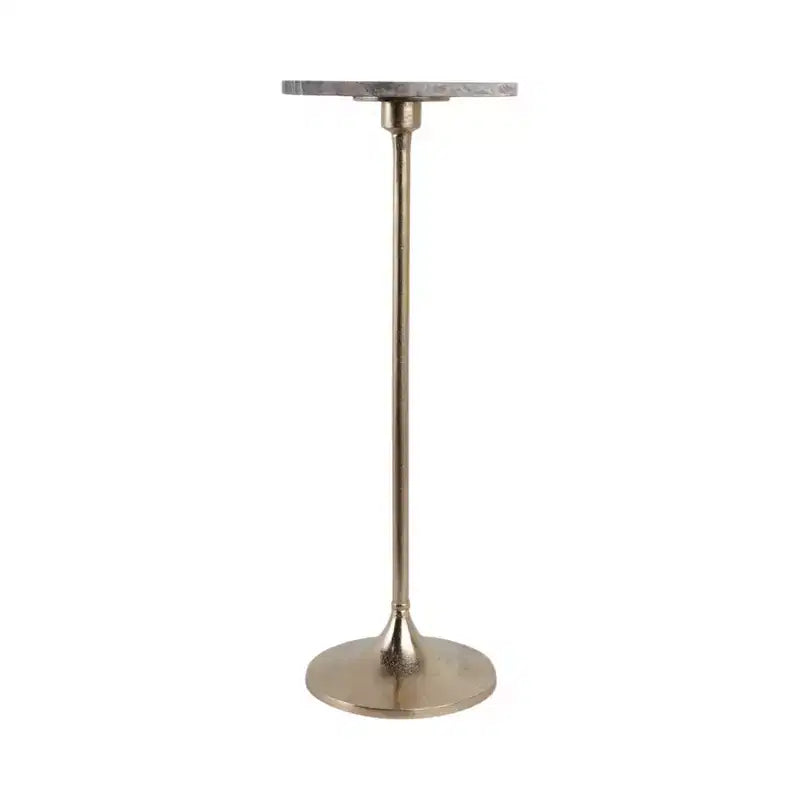 Table d'appoint élégante, table de chevet ou petite table de nuit pour la décoration intérieure - Table à boisson en métal mince avec plateau en marbre et base trompette