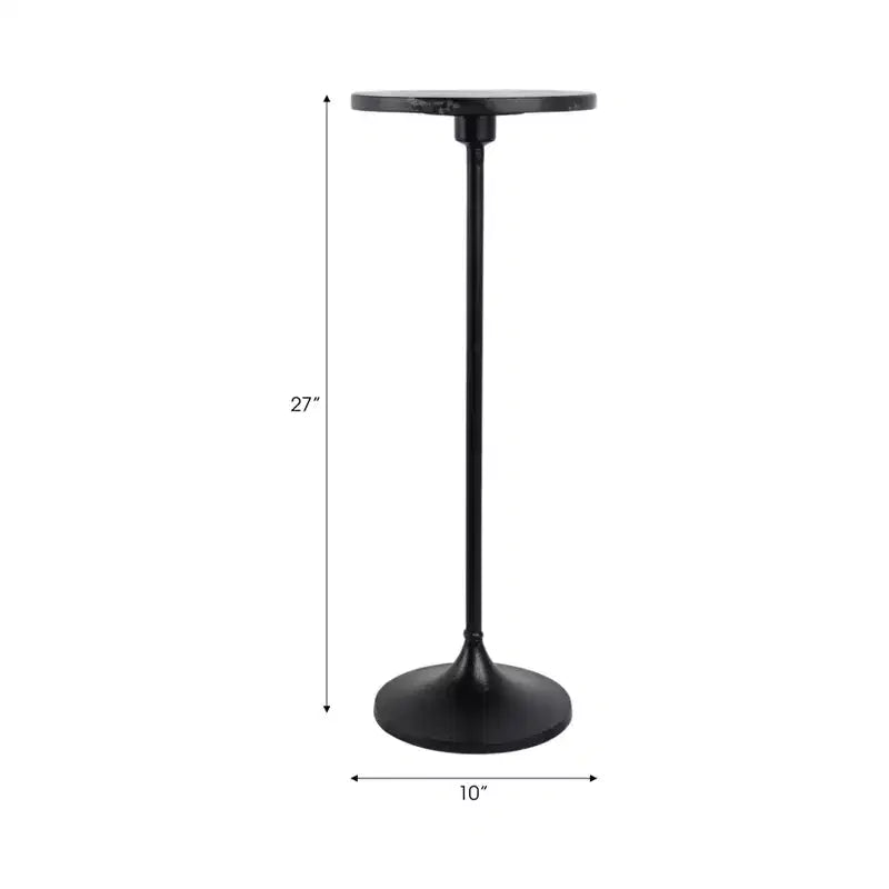 Table d'appoint élégante, table de chevet ou petite table de nuit pour la décoration intérieure - Table à boisson en métal mince avec plateau en marbre et base trompette