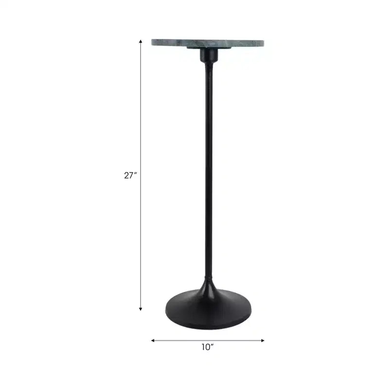 Table d'appoint élégante, table de chevet ou petite table de nuit pour la décoration intérieure - Table à boisson en métal mince avec plateau en marbre et base trompette