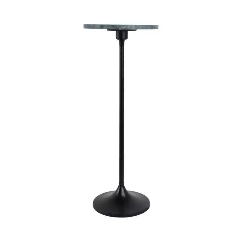 Table d'appoint élégante, table de chevet ou petite table de nuit pour la décoration intérieure - Table à boisson en métal mince avec plateau en marbre et base trompette