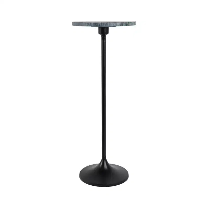 Table d'appoint élégante, table de chevet ou petite table de nuit pour la décoration intérieure - Table à boisson en métal mince avec plateau en marbre et base trompette