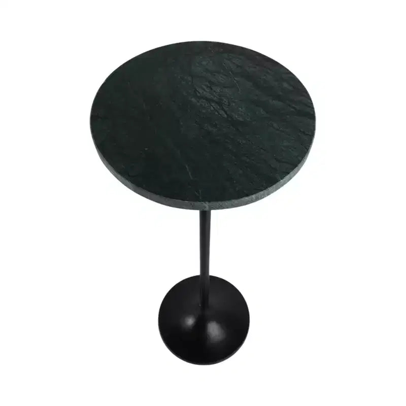 Table d'appoint élégante, table de chevet ou petite table de nuit pour la décoration intérieure - Table à boisson en métal mince avec plateau en marbre et base trompette