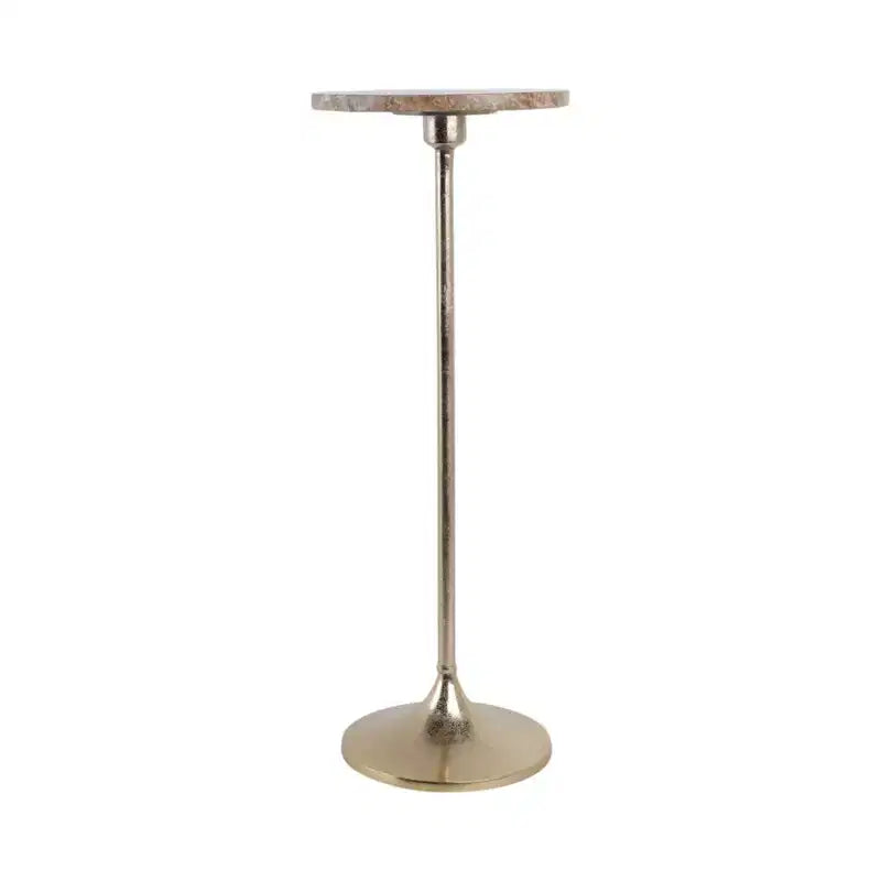 Table d'appoint élégante, table de chevet ou petite table de nuit pour la décoration intérieure - Table à boisson en métal mince avec plateau en marbre et base trompette