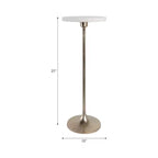 Table d'appoint élégante, table de chevet ou petite table de nuit pour la décoration intérieure - Table à boisson en métal mince avec plateau en marbre et base trompette